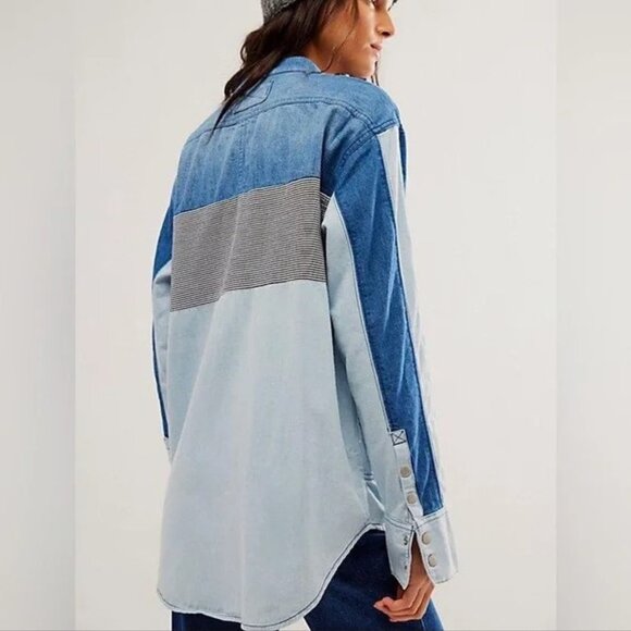 NEW Free People Moto Colorblock Shirt XS - Picture 6 of 12